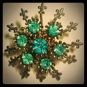 Vintage aqua marine stones set in Silver Brooch